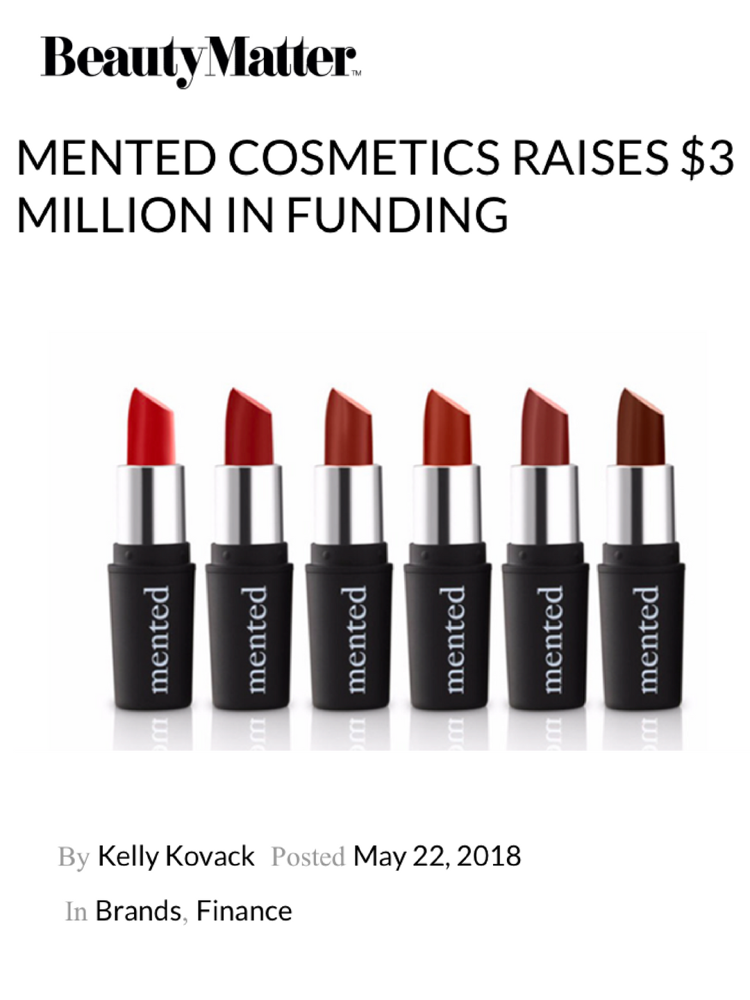 MENTED COSMETICS RAISES $3 MILLION IN FUNDING