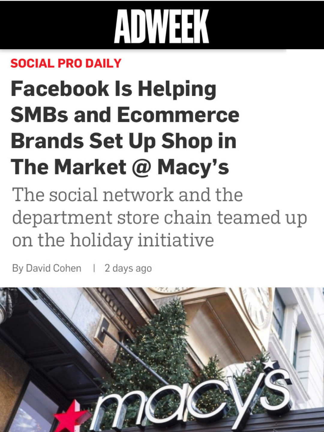 Facebook Is Helping SMBs and Ecommerce Brands Set Up Shop in The Market @ Macy’s